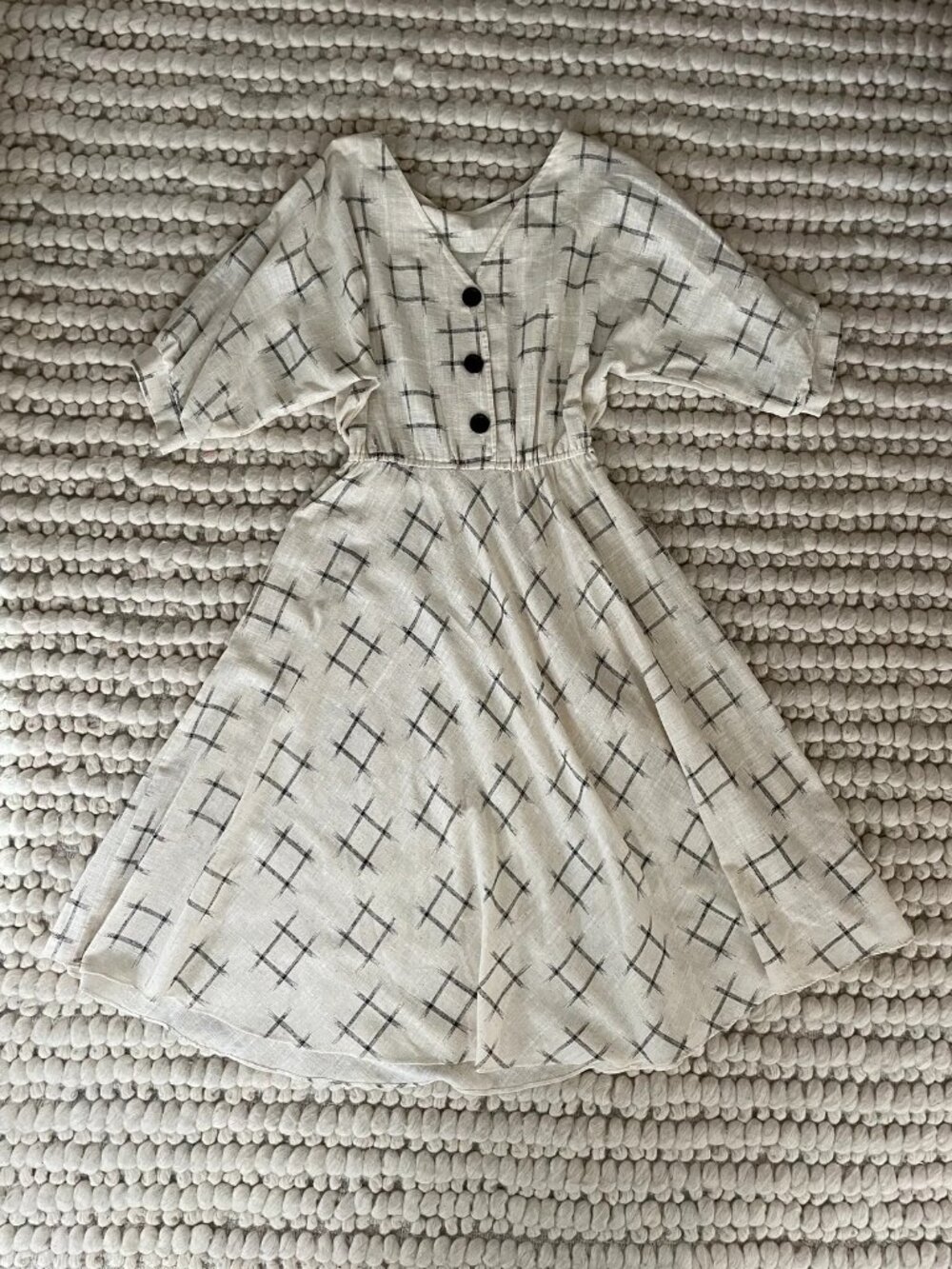 VINTAGE Hashmark Cotton Blend Full Skirt Bohemian Dress Size M